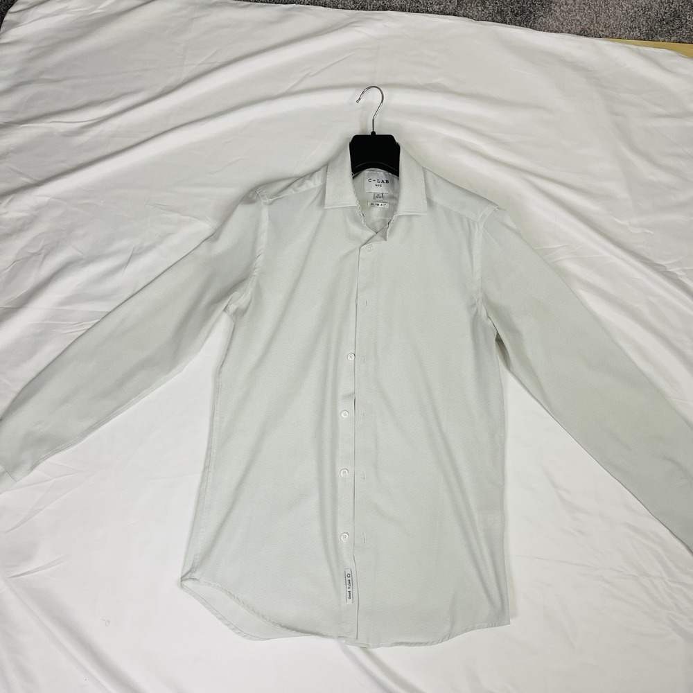 C-LAB NYC Mens Slim Fit Dress Shirt Small 14.5 32/33 4-Way Stretch Geometric